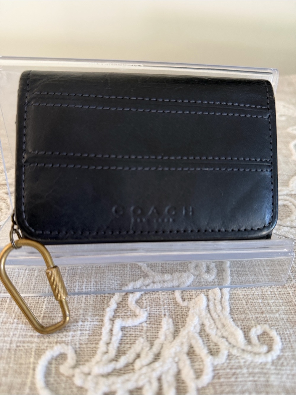 Coach Rare Vintage Tribeca Dark Blue Leather with Attached Carabiner Clip